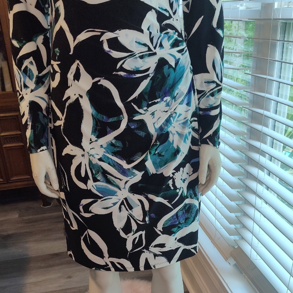 Lauren Ralph Lauren Black and White Long Sleeve Sheath Dress - Picture 4 of 10